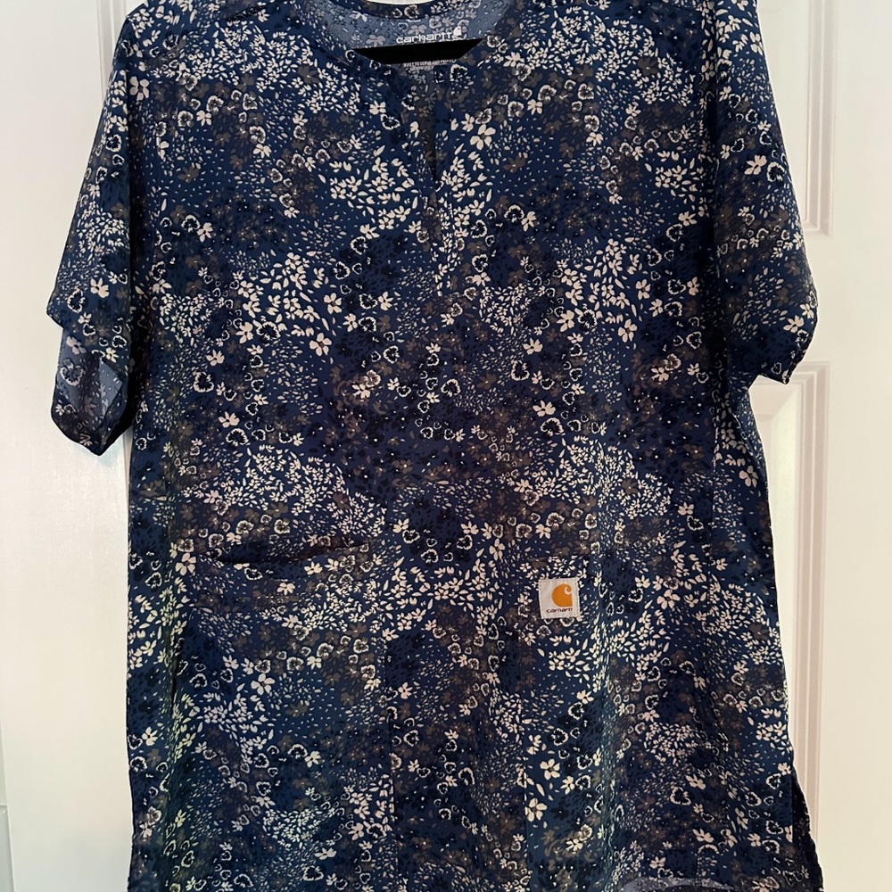 Carhartt Navy Floral Pattern Scrub Top